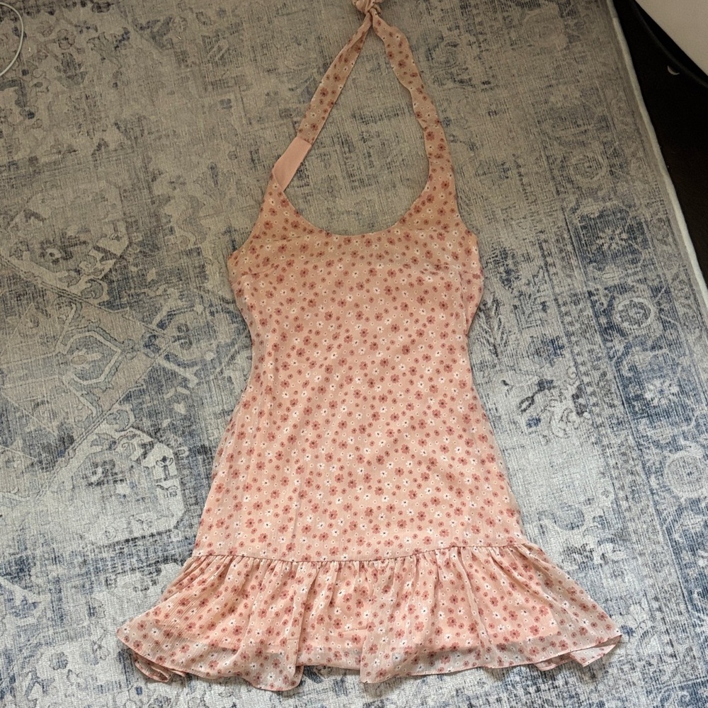 Altar'd State Pink Floral Halter Neck Mini Dress